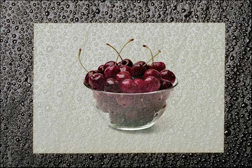 Greeting card with a vase of cherries