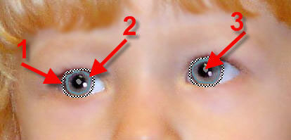 Draw strokes inside the eyes to get rid of the red eye effect