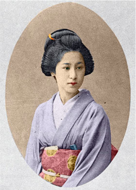 Colorized portrait of a geisha