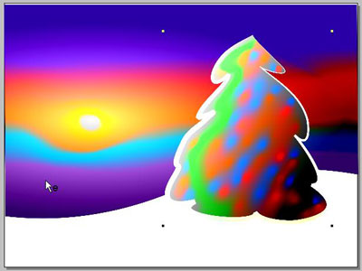 paste the Christmas tree into the image with the colorful sky
