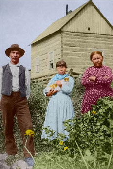 Раскрашенная при помощи программы AKVIS Coloriage AI фотография канадской семьи колонистов