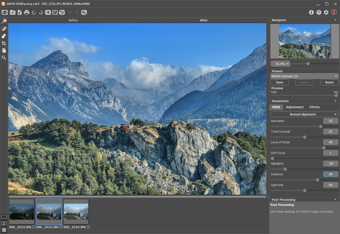 Change the value of the Tone Mapping parameters