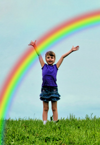 Rainbow In Front Of Girl